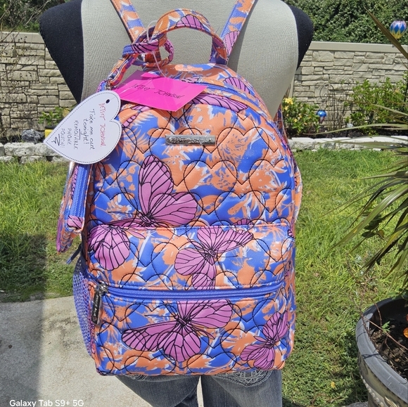 BETSEY JOHNSON BRIGHT ORANGE n PURPLE NYLON BUTTERFLY MID SIZE BACKPACK - Picture 1 of 5